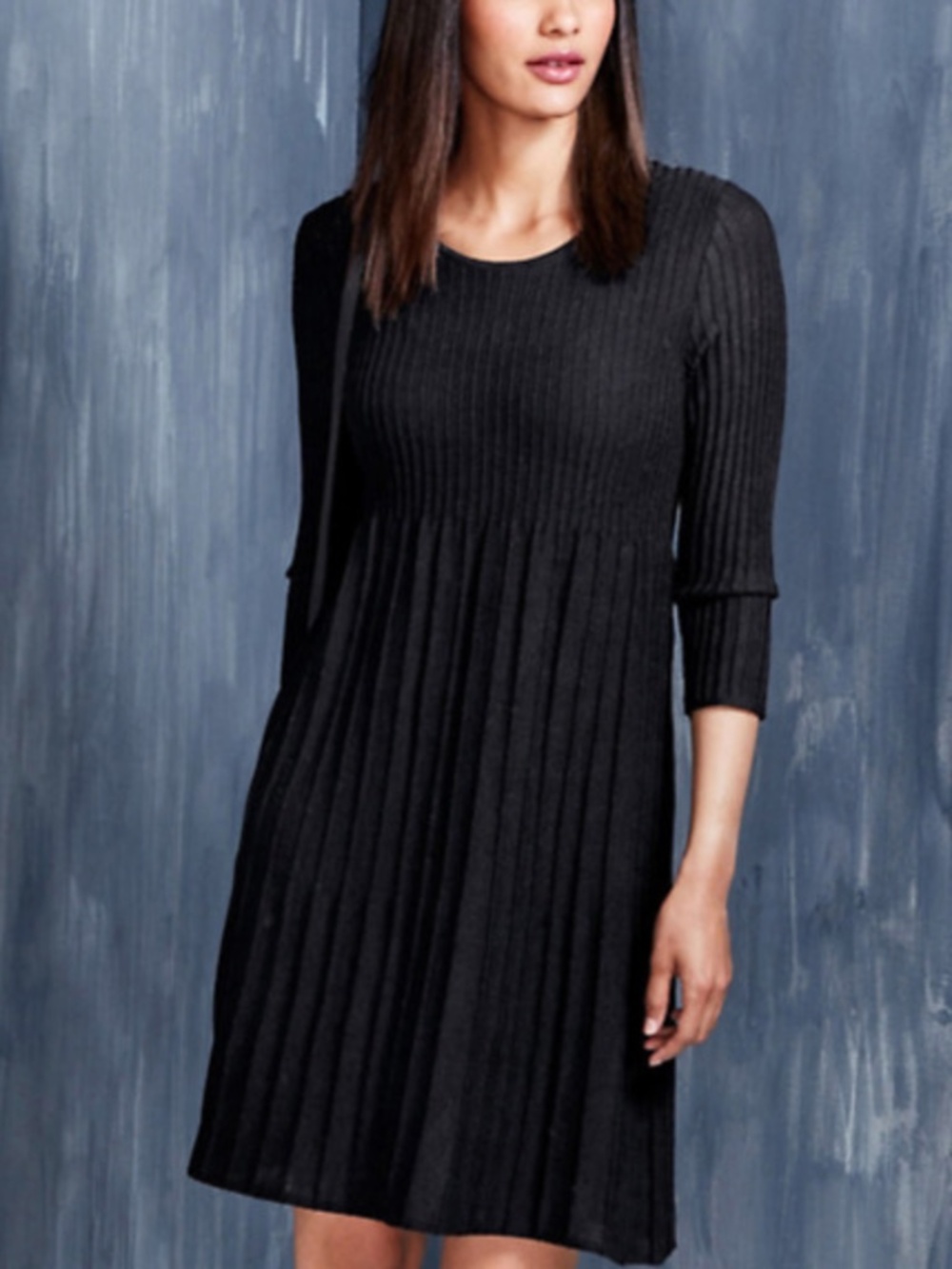 Eileen Fisher 100% Wool Lightweight Gray 3/4 Sleeve Pleated Dress Size M